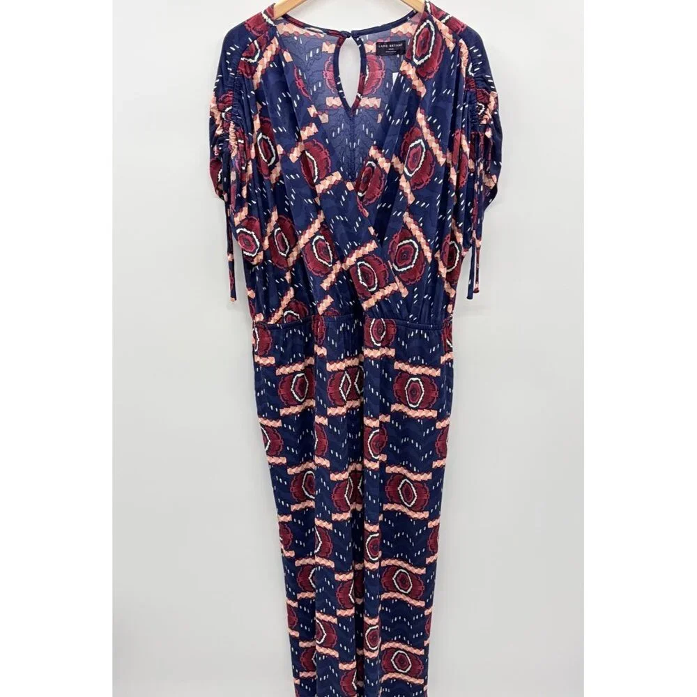 Lane Bryant Womens Plus Size 18/20 Floral‎ Print Cinch Sleeve Wide Leg Jumpsuit
